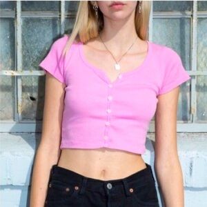 Brandy Melville Pink Button Up Tee